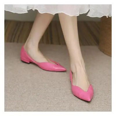 (pink, 40) Luxury Temperament Women Shoe Summer New French Pointed Leather Shoe Simple Comfortab