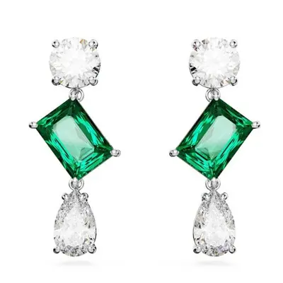 Swarovski Mesmera Mixed Cuts Green Rhodium Plated Drop Earrings