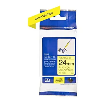 TZe-FX651 Labelling Tape Cassette, Black on Yellow, 24mm (W) x 8M (L), Flexible ID, Brother Genu