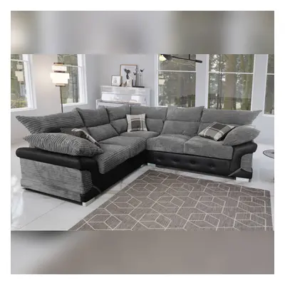 (Black/Grey) Maryland Fabric/Faux Leather Corner Sofa