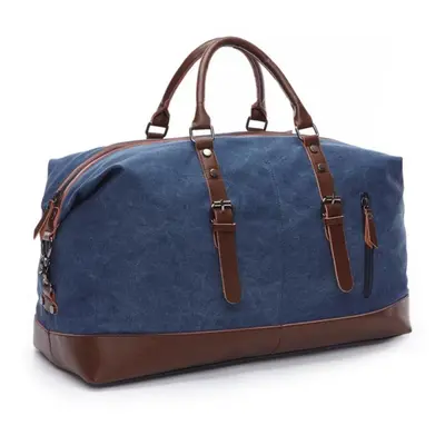 (blue) Scione Canvas Leather Travel Carry On Luggage Duffel Travel Tote Large Weekend Overnight 