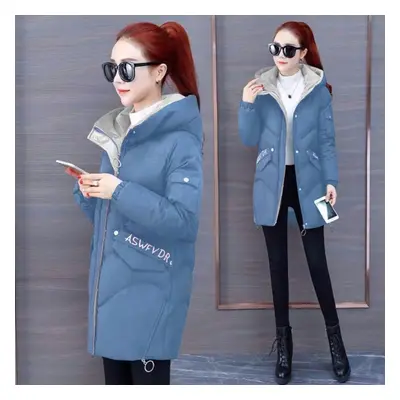 (blue, M) Outerwear Female Hooded Parka Green Long Jackets Warm Base Coats Women Winter Cotton T