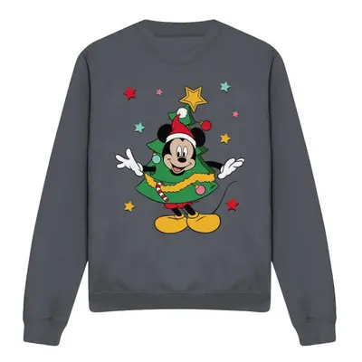 (M, Charcoal) Disney Unisex Adult Mickey Mouse Christmas Tree Sweatshirt