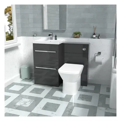 Nes Home Anthracite Basin Vanity Cabinet, WC Unit & Rimless Back To Wall Toilet