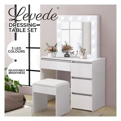 Levede Dressing Table Vanity Set Stool Makeup LEDs Mirror Jewellery Organizer