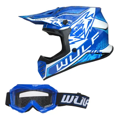 (Blue, S(47-48cm)) Wulfsport Kids Air-X Children Cub Junior Helmet Motocross ATV Crash + Goggles