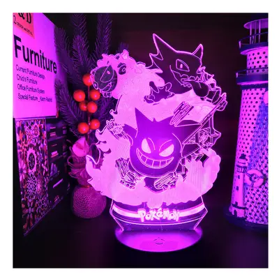 (Black Base Remote) Pokemon Gengar Anime Figure Cute Lampara 3D Led Night Light Colorful Kawaii