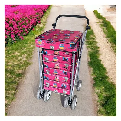 (Red Owl Print) Wheel Foldable Shopping Trolley Cart Grocery Bag