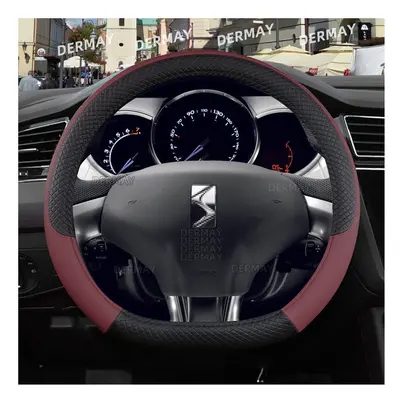 (D shape Wine Red) for Citroen DS3 DS Racing Cabrio Car Steering Wheel Cover PU Leather Non-slip