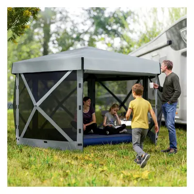 Outsunny x 3(m) Hexagon Pop Up Gazebo with Sides, Netting, Light Grey