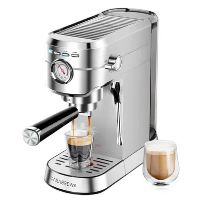 (A-silver) Espresso machine bar, stainless steel espresso machine with milk frother steam wand, 