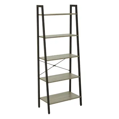 Five Tier Grey Oak Veneer Ladder Shelf Unit, Functional Industrial Narrow Shelf, Stylish Tall Cu