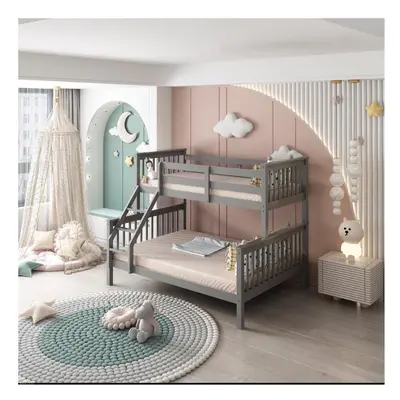 Bunkbed Kids grey 3ft single with 4ft small double trio bunk beds wooden childrens bedroom furni