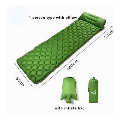 (Green with Pillow Person) TPU Sleeping Pad Lightweight Moisture-proof Air Mattress Portable Inf