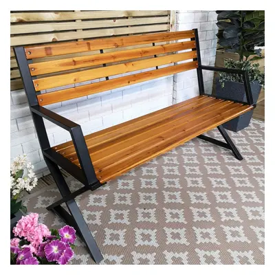 Kendal Person Outdoor Modern Cross Design Metal Wooden Garden Patio Bench