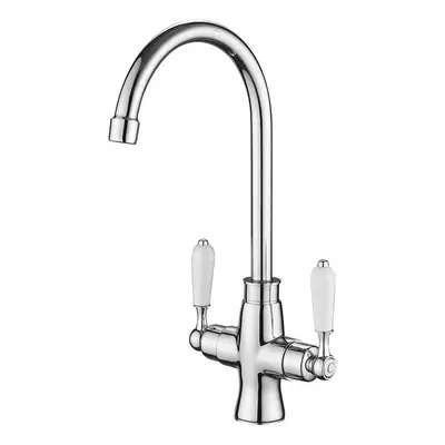 Chrome Monobloc Mixer Tap | Ceramic Twin Lever Kitchen Tap