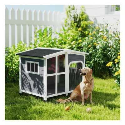 PawHut Wooden Dog Kennel, Dog House with Removable Floor, Charcoal Grey