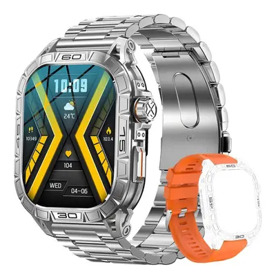 (silver) MEVADEN 1.96" AMOLED Screen Bluetooth Call Smartwatch Sports Tracker Compass Health Mon