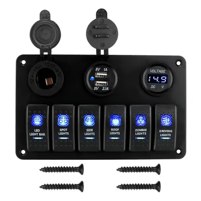 (blue) Dc 12v/24v Waterproof On/off Lights Led Digital Voltmeter Gang Rocker Switch Panel Dual U