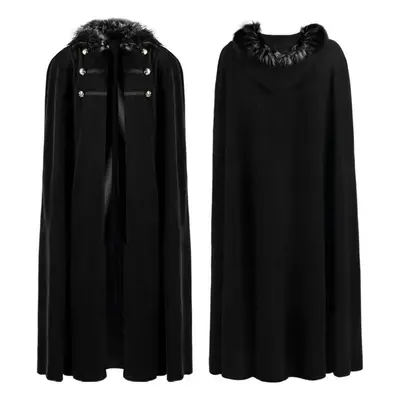 (black) Punk Mens Coat Long Jacket Black Gothic Steampunk Hooded Trench Halloween Cloak