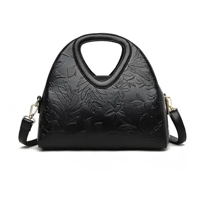 (black) Johnature Vintage Floral Women Bag Large Capacity Fashion Soft Leather Handbag Elegant L