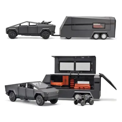 (grey, 1/32-Size:35*7*7.5cm) 1/32 Tesla Toy Diecast Metal Pickup Trailer Rv Model Kit,toy Truck 