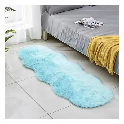 (italian sky blue, 60x160cm) Irregular Long Soft White Faux Sheepskin Fur Area Rugs Kids Livingr