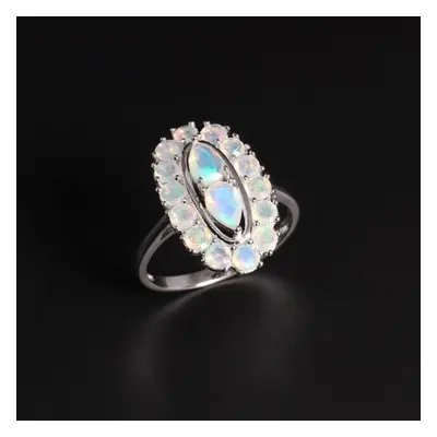 (white, US RING SIZE:10#) Elegant Silver Women Ring With Natural Ethiopia Opal 1.74ct Fire Shinn