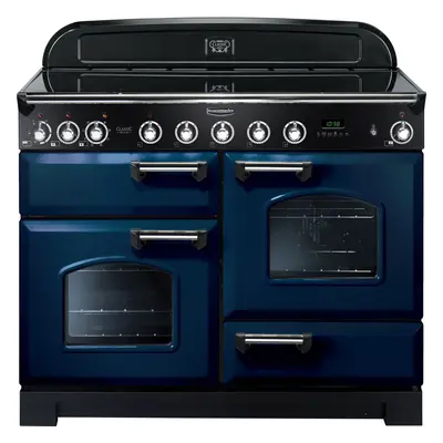 Rangemaster Classic Deluxe 110cm Electric Range Cooker with Induction Hob & Ovens - Regal Blue &