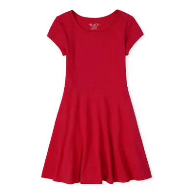 The Children's Place Girls Short Sleeve Basic Skater Dress Ruby Single X-Large