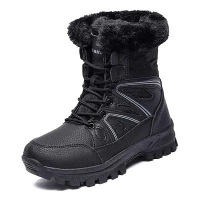 (black, 37) Women Winter Plus Velvet Snow Boots Casual Suede Lace Up Warm Mid High Cotton Shoes 