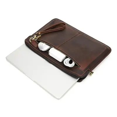 (coffee) Genuine Leather Laptop Case For Macbook Pro 14.2 Inch Macbook Inch Crazy Horse Cowhide 