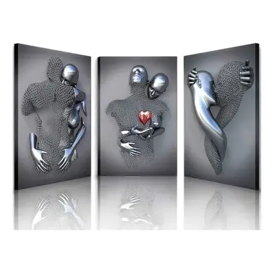 Bedroom Wall Decor,Framed Romantic Couple Living Room Canvas wall art,Love Heart 3D Metal Sculpt