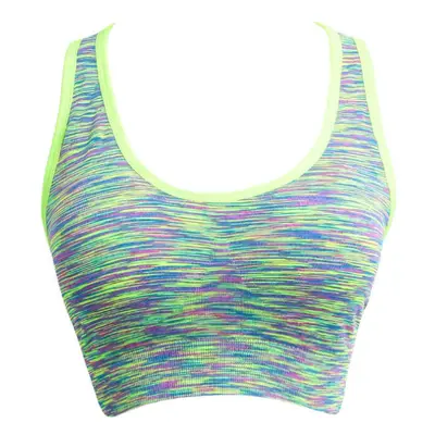 (Green, L) Women Fitness Yoga Sports Bra Contrast Padded Wire Free Seamless Push Up Running Gym 