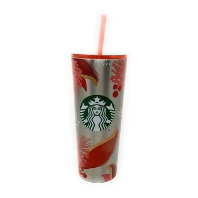 Starbucks Holiday Cold Cup Tumbler Winter 24oz Mistletoe Silver Pink Red