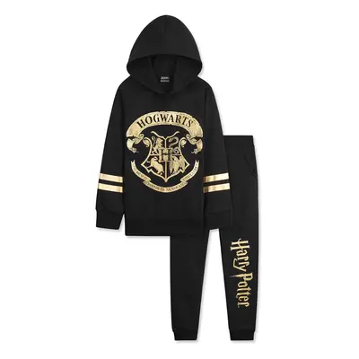 Harry Potter Girls Tracksuit Hoodie and Girls Tracksuit Bottoms (13-14 Years Black/Gold)