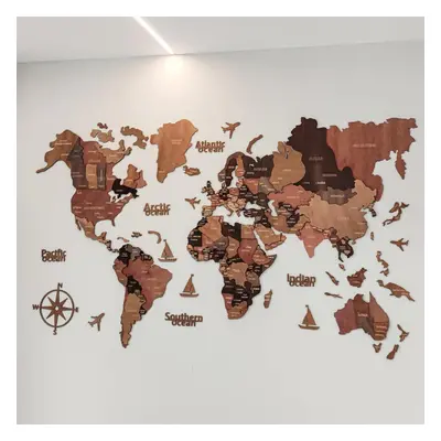 (Brown , (200x120cm)) 3D Wooden World Map Rustic Wall Art Home Decoration For Home Office