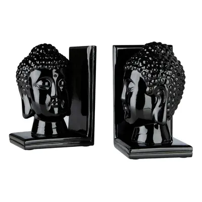 Set Of Buddha Head Bookends, Black