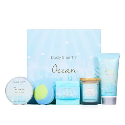 Gifts for Women - 5Pcs Gifts for her with Ocean Scent, Includes Scented Candle, Body Butter, Han