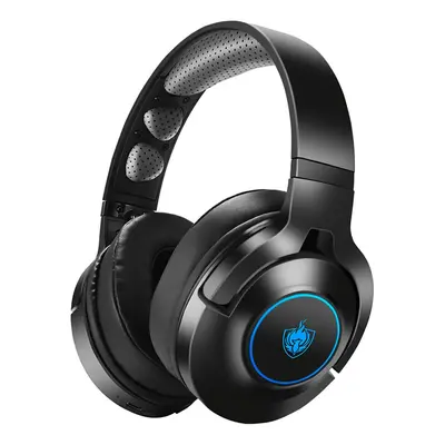 (Blue) Gaming Headset 3.5mm Wired/Wireless Bluetooth5.0 40mm Driver LED Light Over-ear Headphone