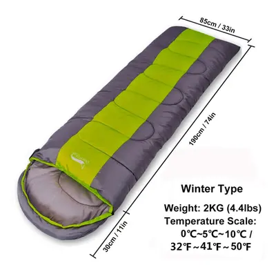 (Green) Large Sleeping Bag for Adults 1pc Winter Type Envelope Warm Sleeping Bags Blanket for Ca