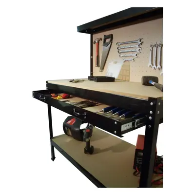 (Black) Workbench Workstation Heavy Duty Metal Garage Workshop Pegboard Drawer Shelve