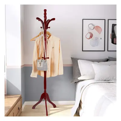 Coat Rack Wooden Hat Tree Adjustable Entryway Stand with Hooks