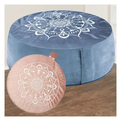 (Blissful Pink & Aqua) Velvet Cover - Large Traditional Tibetan Meditation Yoga Floor Cushion Pi