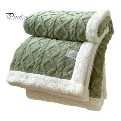 (green, 2x2.3m) Winter Thickened Blanket Double-sided Fluff Plush Double-layer 3D Jacquard Solid