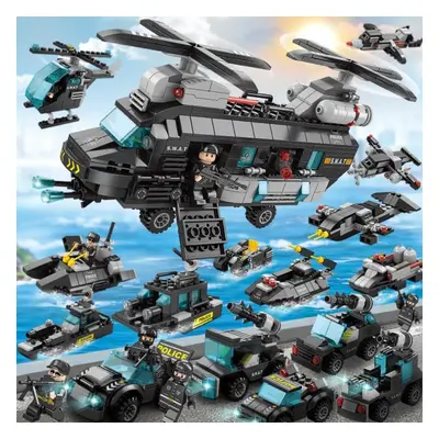 (Helicopter-456Pcs) 1256pcs Police Station Building Blocks Toys For Boys City Series Blocks Toys