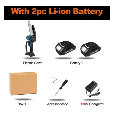 (2*Batteries) 1200w 88v 6inch Mini Electric Chain Saw Digital Display Indicator Rechargeable Woo