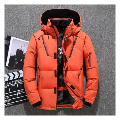 (orange, 4XL) Winter Mens White Duck Down Jacket Warm Hooded Thick Slim Fit Puffer Jacket Coat M