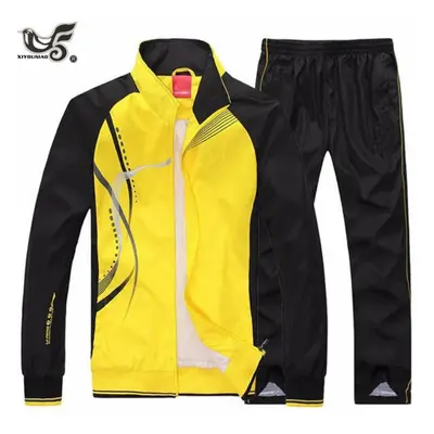 (yellow, XXXXL) Men &apos;s Set Spring Autumn Men Sportswear Set Sporting Suit Jacket +pant Swea