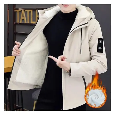 (beige, XS) Xs-l Plus Velvet Wram Men Winter Clothes Windproof Fashion Jacket Windcheater Casual